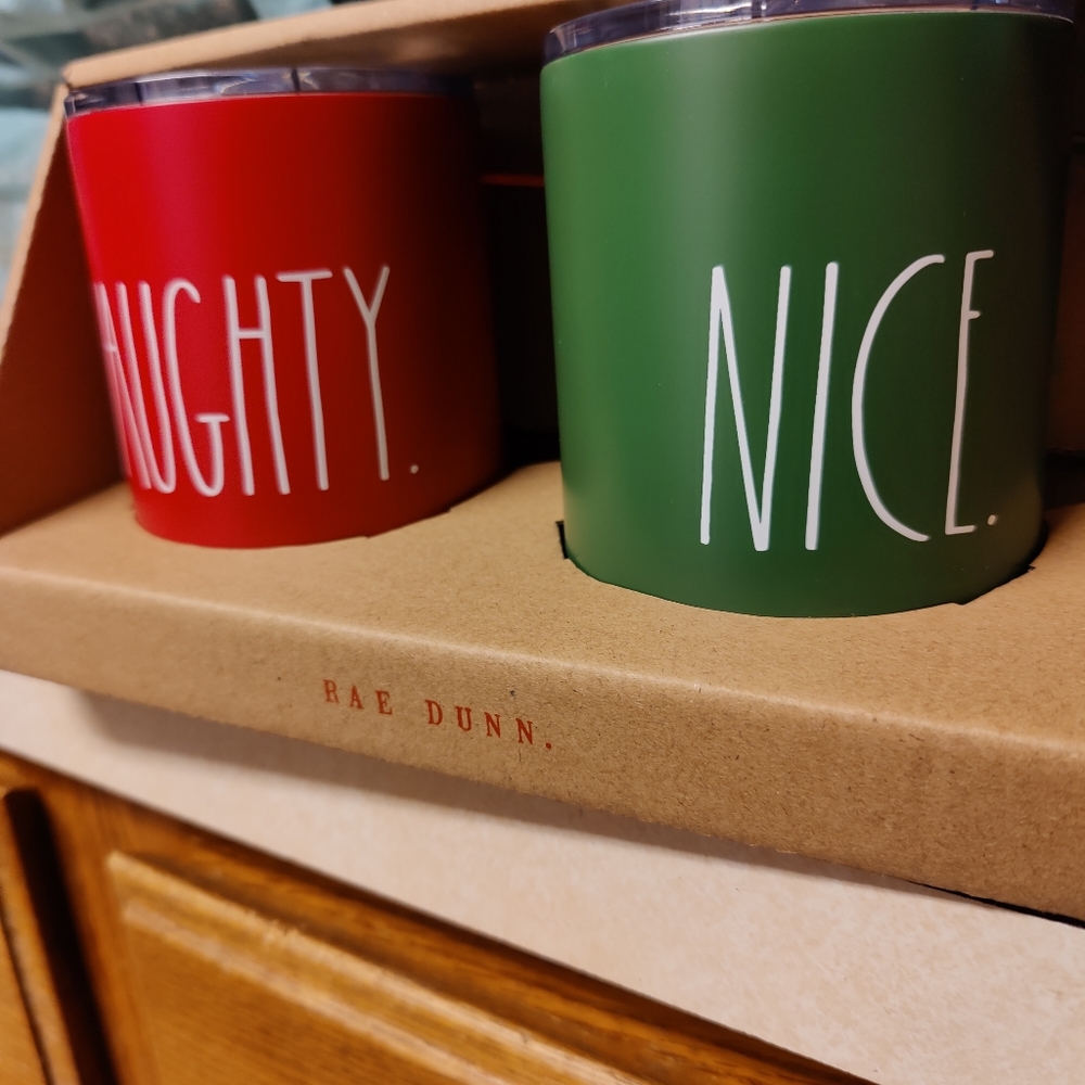 NWT Rae Dunn Naughty and Nice Steel Mugs